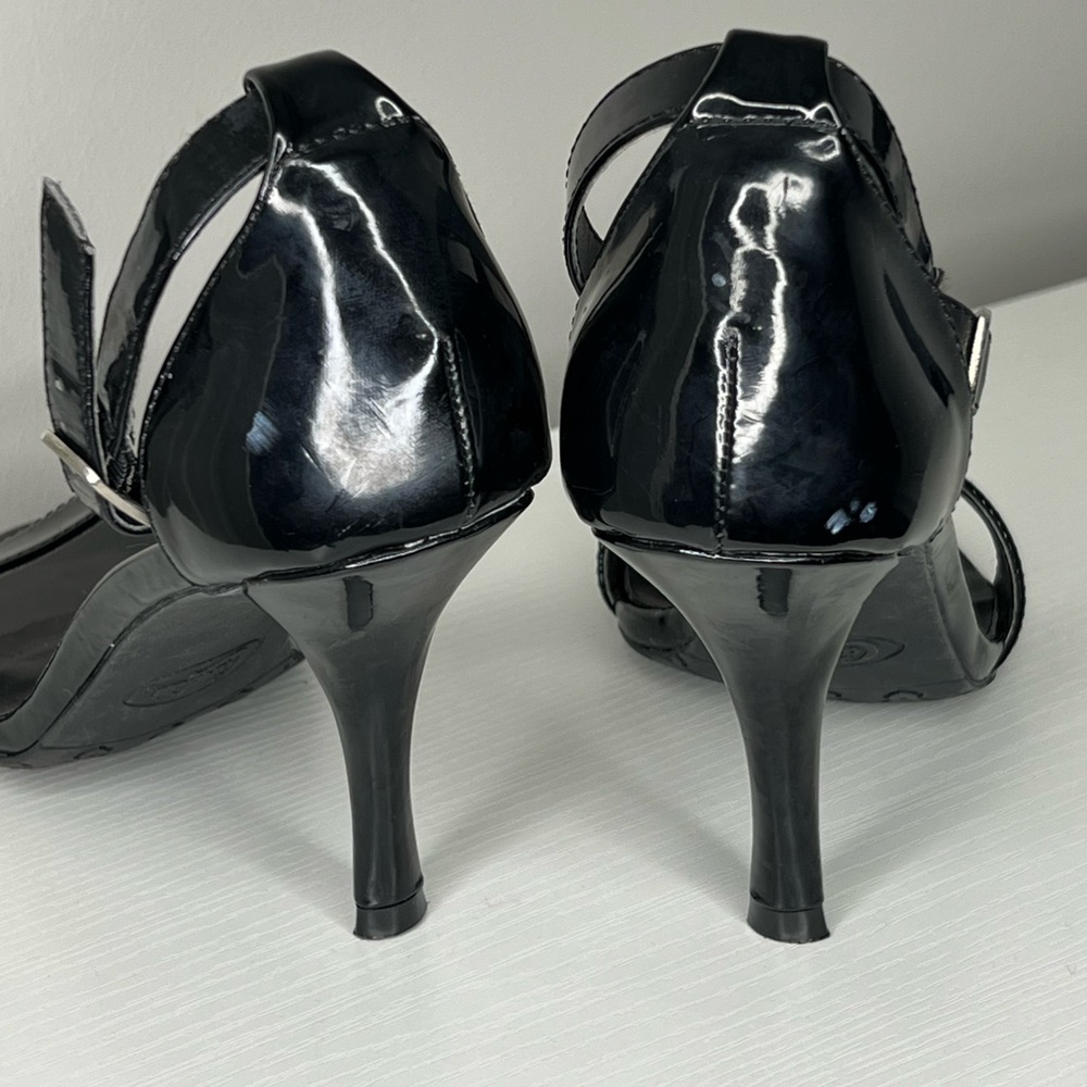 Candie’s patent leather look strappy heels. Size 8. 3 1/2” inch stiletto heel. - Picture 5 of 5